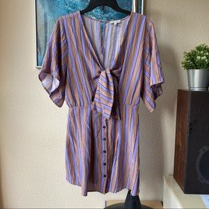 Purple striped tie-front dress